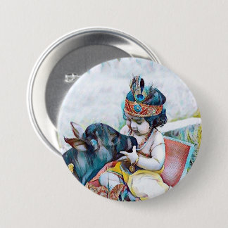 Söt Herre krishna med kammal, rund dekal Knapp