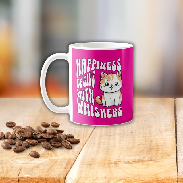 Söt het rosa rolig katt som säger kaffemugg (Skapare uppladdad)