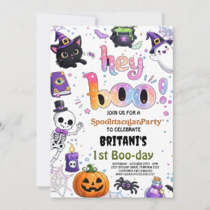 Söt Hey Boo Halloween-spök födelsedagsinbjudan Inbjudningar