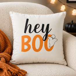 Söt Hey Boo Orange Spöke Vit Halloween Kudde