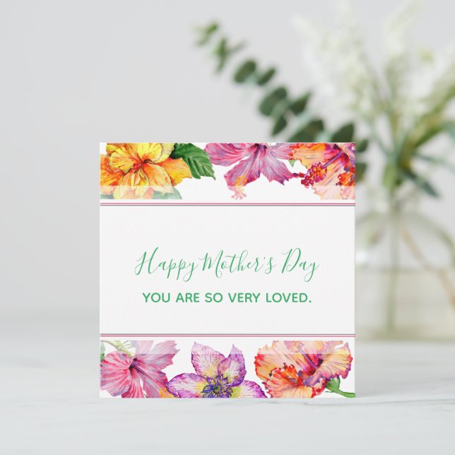Söt Hibiscus Flower Gräns Mors dag Card Kort (Stående Fram)