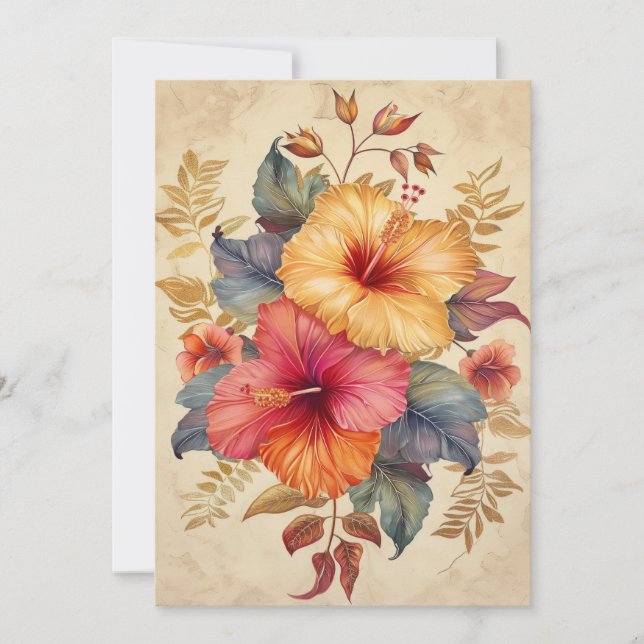 Söt Hibiscus Watercolor Illustration Flat Kort (Framsida)
