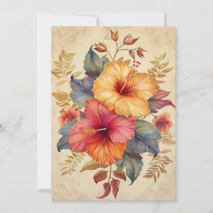 Söt Hibiscus Watercolor Illustration Flat Kort