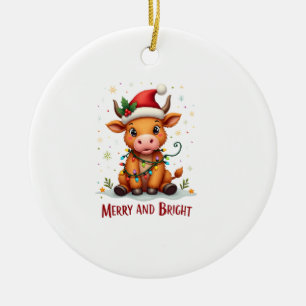 Söt Highland Baby Ko Julbelysning Merry & Br Julgransprydnad Keramik