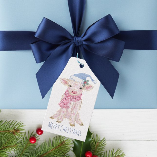 Söt Highland-kalv jul Presentetikett (Skapare uppladdad)