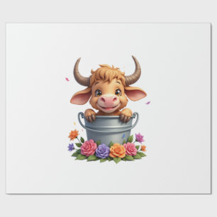 Söt Highland-kalv med blommor Kalv Djur co Presentpapper