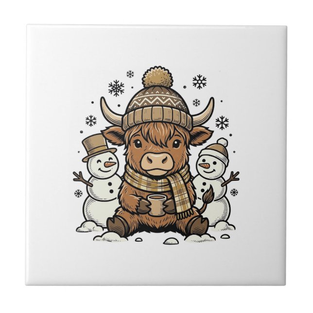 Söt Highland-kalv Snömannen Vinter Tröja Design_1 Kakelplatta (Framsidan)