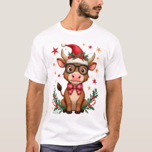 Söt Highland Ko Älskare Santa Hatt Västerländsk Ju T Shirt