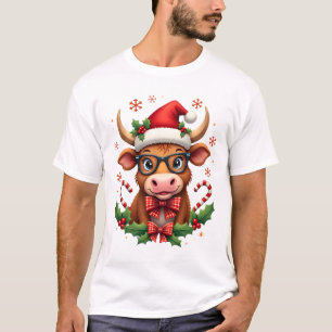 Söt Highland Ko Älskare Santa Hatt Västerländsk Ju T Shirt