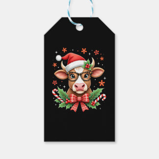 Söt Highland Ko Älskare Santa Hatt Western Jul Presentetikett