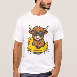 Söt Highland Ko And Duck Float Vintage Gravyr Kons T Shirt
