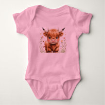 Söt Highland Ko Baby Bodysuit
