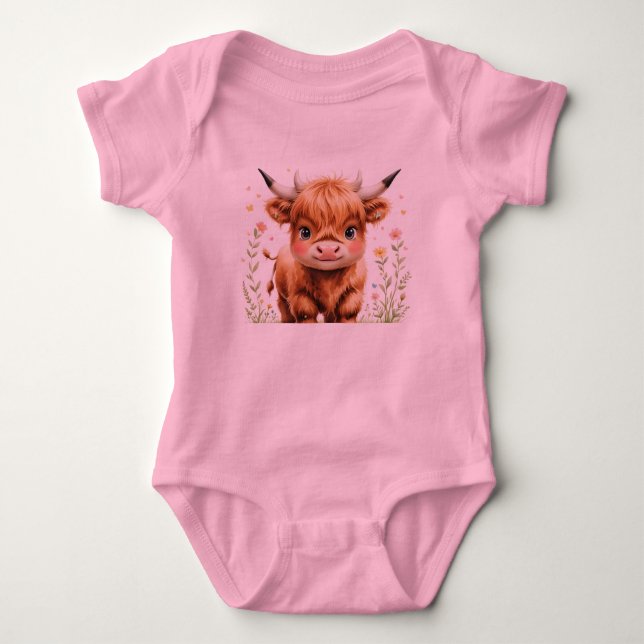 Söt Highland Ko Baby Bodysuit T Shirt (Framsida)