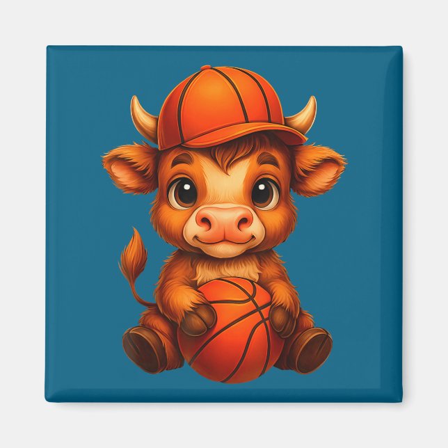 Söt Highland Ko Basket Calv Illustration Magnet (Framsidan)