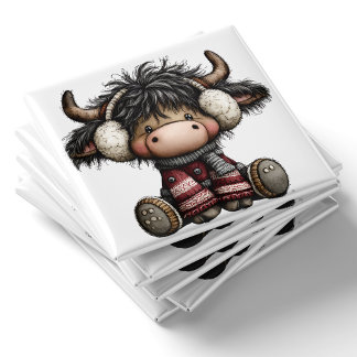 Söt Highland Ko Christmas Magnet