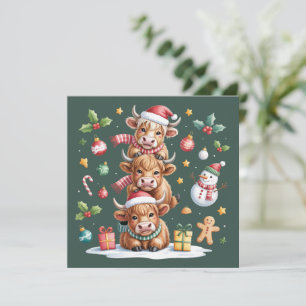 Söt Highland Ko Christmas Träd Varm Choklad Mysig Julkort
