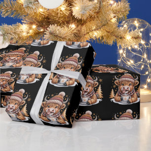 Söt Highland Ko Christmas Träd Varm Choklad Mysig Presentpapper
