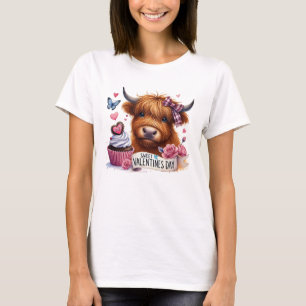 Söt Highland Ko Cupcake Alla Hjärtans Dag T-shirt