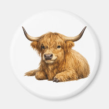 Söt Highland Ko Grafik Rund Magnet