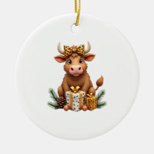 Söt Highland Ko Jul Santa Highland Ko Älskare Julgransprydnad Keramik