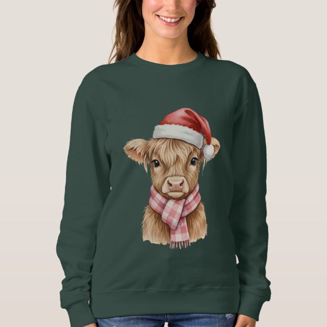 Söt Highland Ko Jul T Shirt (Framsida)