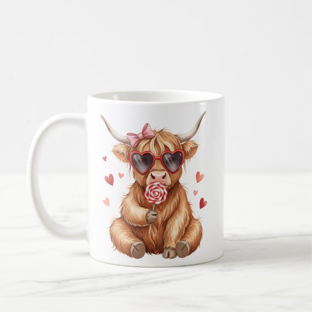 Söt Highland Ko Valentine-mugg Kaffemugg (Vänster)