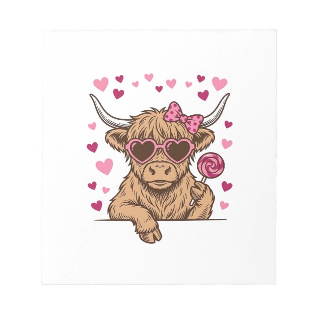 Söt Highland Ko Valentine Solglasögon Vector Desi Anteckningsblock (Framsida)