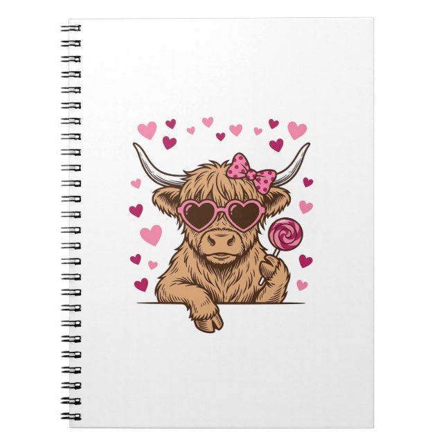 Söt Highland Ko Valentine Solglasögon Vector Desi Anteckningsbok (Framsidan)