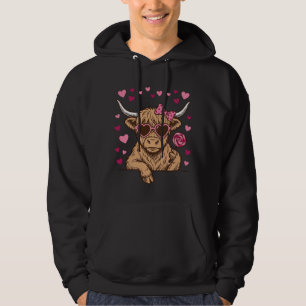 Söt Highland Ko Valentine Solglasögon Vector Desi Hoodie
