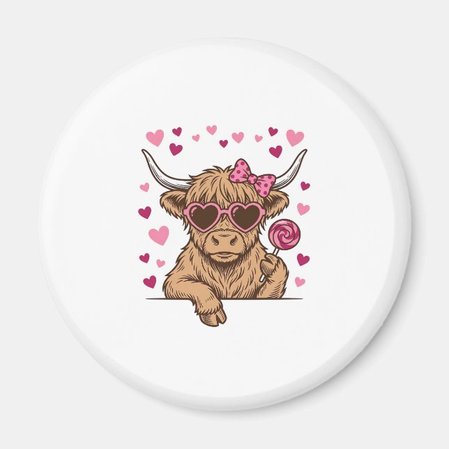 Söt Highland Ko Valentine Solglasögon Vector Desi Magnet (Framsidan)