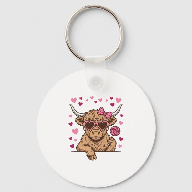 Söt Highland Ko Valentine Solglasögon Vector Desi Nyckelring (Framsida)