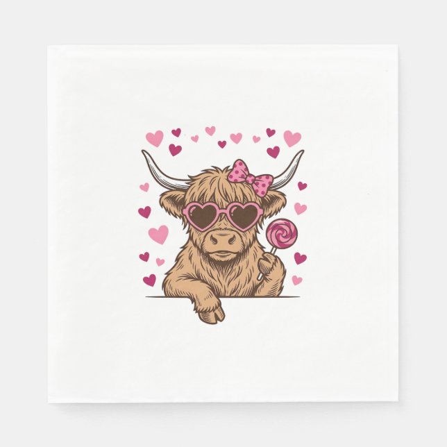 Söt Highland Ko Valentine Solglasögon Vector Desi Pappersservett (Framsidan)