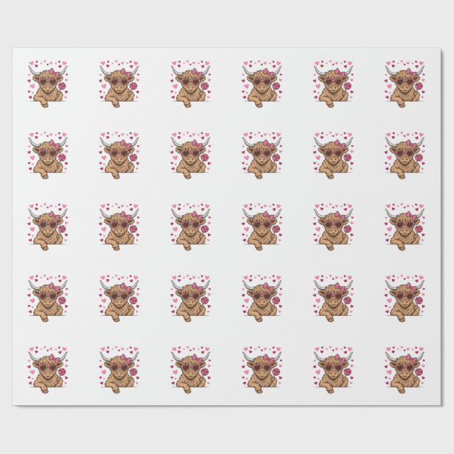 Söt Highland Ko Valentine Solglasögon Vector Desi Presentpapper (Platt)