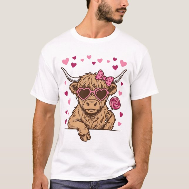 Söt Highland Ko Valentine Solglasögon Vector Desi T Shirt (Framsida)