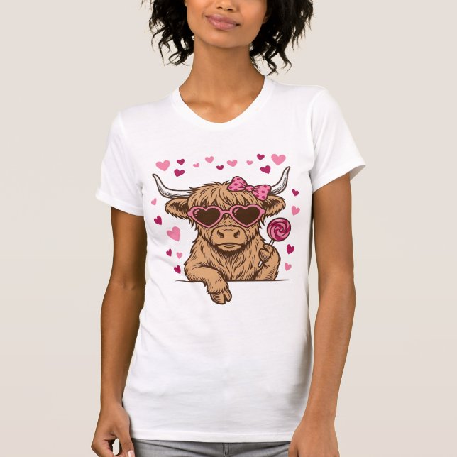 Söt Highland Ko Valentine Solglasögon Vector Desi T Shirt (Framsida)
