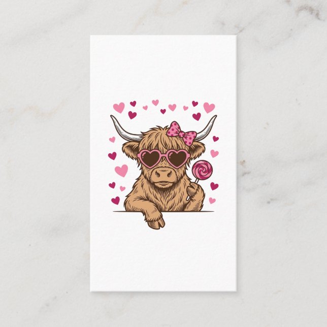 Söt Highland Ko Valentine Solglasögon Vector Desi Visitkort (Framsida)
