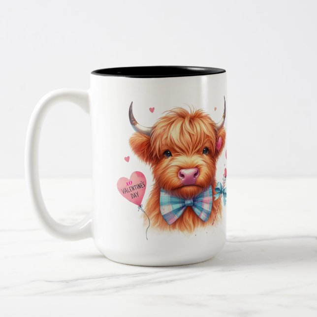 Söt Highland Ko Valentine  Två-Tonad Mugg (Vänster)