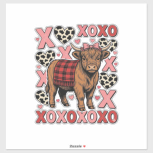 Söt Highland Ko XOXO Alla Hjärtans Dag Vintage T-S Klistermärken