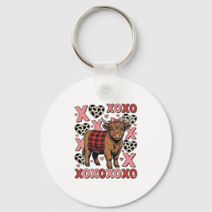 Söt Highland Ko XOXO Alla hjärtans dag Vintage T-s Nyckelring