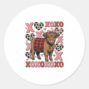 Söt Highland Ko XOXO Alla Hjärtans Dag Vintage T-S Runt Klistermärke