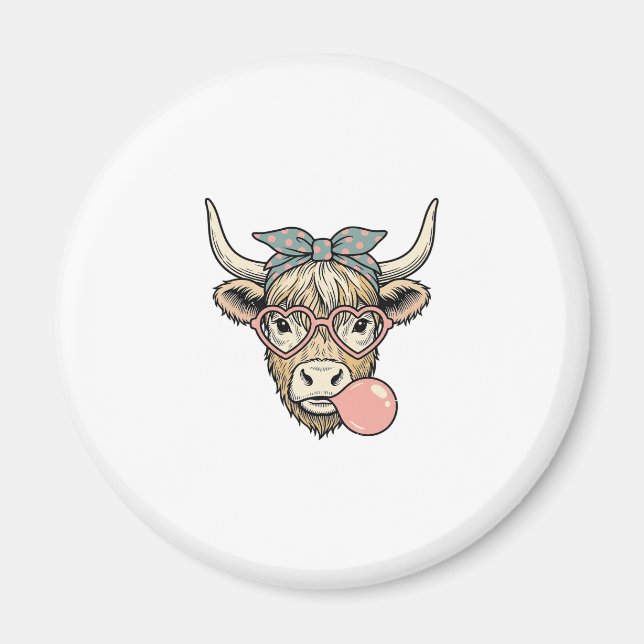 Söt Highlandko Bubbelgummi Vintage Vektor Design Magnet (Framsidan)
