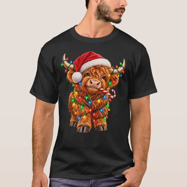 Söt Highlandko julbelysning – Julko T Shirt (Framsida)