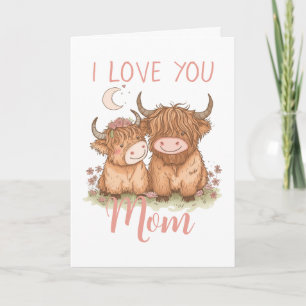 Söt Highlandko och Mamma Jag älskar dig Mors dag Kort