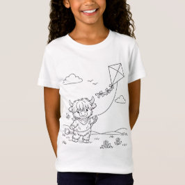Söt Highlandko som flyger drake, färglägg själv T Shirt