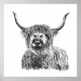 Söt Highlandko Tunga Ut Rustik Bondgårdsdjur Poster