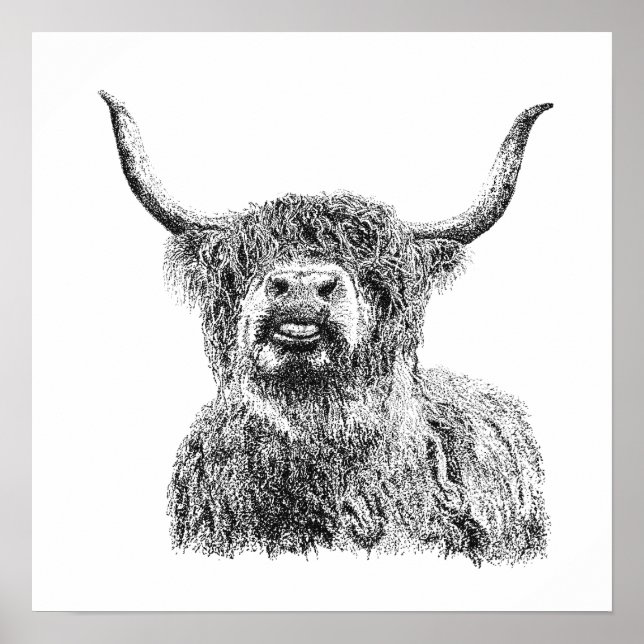 Söt Highlandko Tunga Ut Rustik Bondgårdsdjur  Poster (Framsidan)