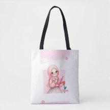 Söt Hijabi-Flicka Totebag | Rosa Estetisk Canvas