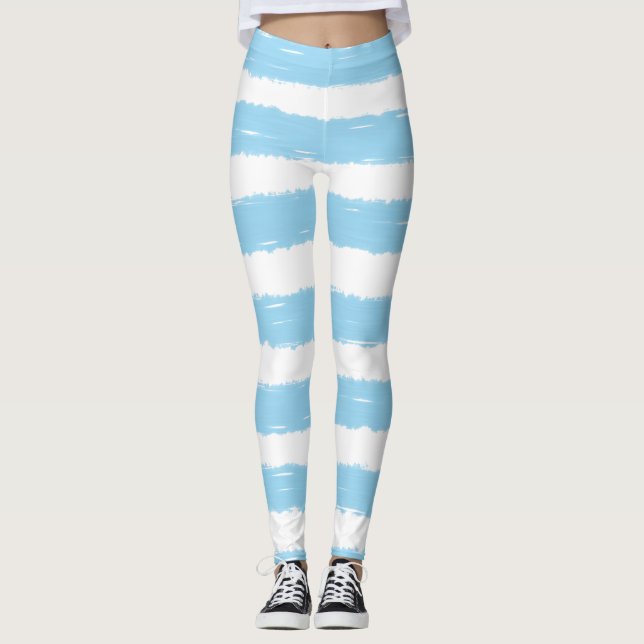 Söt Himmel Blue White Rand Leggings (Framsida)