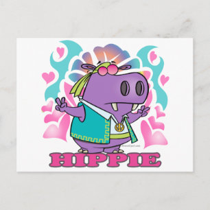 Söt hippie hippo-tecknad med text vykort
