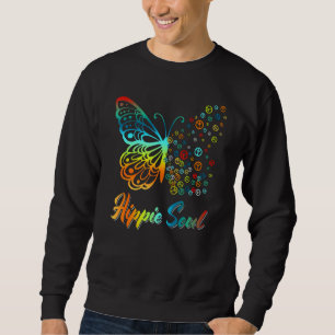 Söt Hippie Soul Butterfly med Fredstecken Hipp Lång Ärmad Tröja